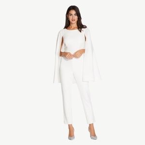 Adrianna Papell Crepe Jumpsuit with Cape in Ivory